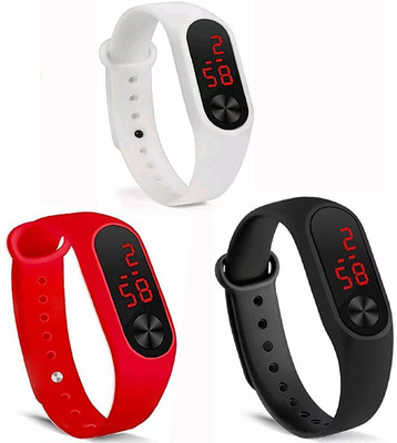 real Silicone Led Magnet Band Combo of 3 White, red And Black Digital Watch - For Men & Women Silicone Led Magnet Band Combo of 3 White, red And Black Digital Watch - For Men & Women Digital Watch - For Boys & Girls