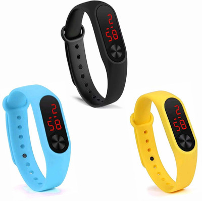 real Silicone Led Magnet Band Combo of 3 yellow, sky blue And Black Digital Watch - For Men & Women Silicone Led Magnet Band Combo of 3 yellow , sky blue And Black Digital Watch - For Men & Women Digital Watch - For Boys & Girls