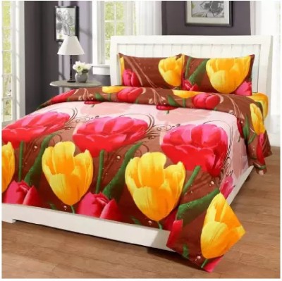 Decor Home Readiness 140 TC Polycotton Double Floral Flat Bedsheet(Pack of 1, Yellow)