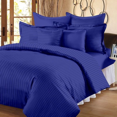 Tricot hub 300 TC Cotton King Striped Flat Bedsheet(Pack of 1, Blue)