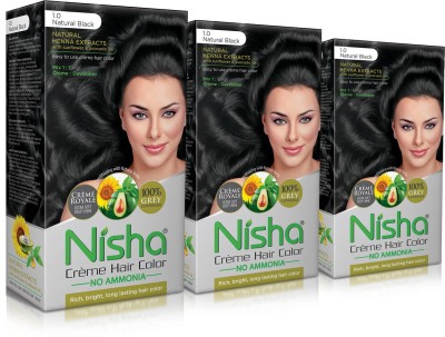 Nisha Creme Hair Color Rich Bright Long-Lasting Natural Henna Extract , NATURAL BLACK 1