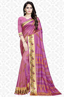 Divastri Printed Daily Wear Silk Blend, Dupion Silk Saree(Pink)