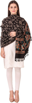 BRAVEZI Polyester Wool Blend Floral Print Women Shawl(Black)