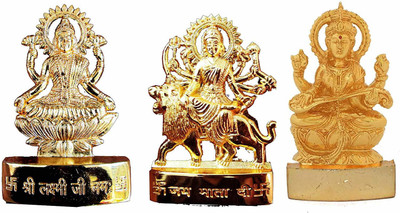 Satya Vipal Gold Plated Goddess Laxmi Ji,Durga Ji and Saraswati Ji Idol-7x1x5cm Each Decorative Showpiece  -  7 cm(Brass, Gold)