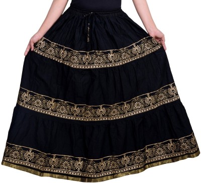 VOXVIDHAM Self Design Women Flared Black Skirt