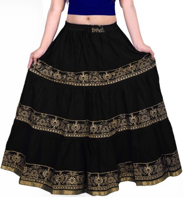 VOXVIDHAM Printed Women Flared Black Skirt