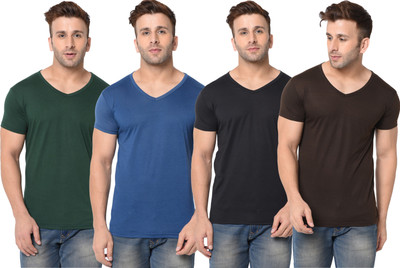 Adorbs Solid, Self Design Men V Neck Multicolor T-Shirt