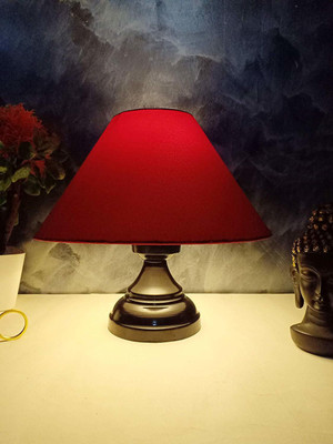 CANDELA Conical Shade and Beautiful Black Base Lamp for Bedroom and Drawing Room Table Lamp(24 cm, Red)
