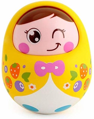 Toyvala Cartoon Push and Shake Wobbling Roly Poly Tumbler Doll Bell Sounds RattleYellow