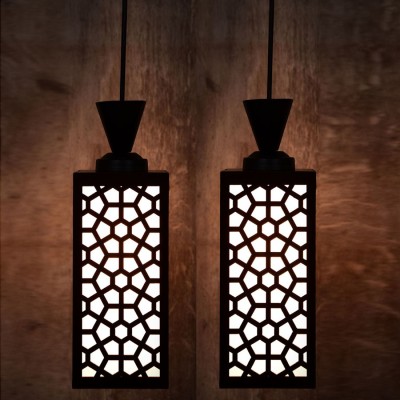 Gojeeva Wooden Hanging Lamp Style Hanging Lamp Creative Wood Pendant Light Lamp suitable for Living Room,Foyer,Bedroom,Hallway (Pack of 2) Pendants Ceiling Lamp(Black)