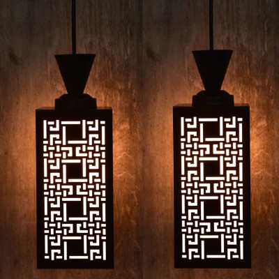 Gojeeva Wooden Hanging Lamp Style Hanging Lamp Creative Wood Pendant Light Lamp suitable for Living Room,Foyer,Bedroom,Hallway (Pack of 2) Pendants Ceiling Lamp(Black)