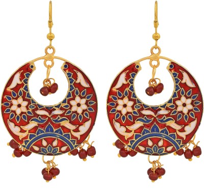 morir Gold Plated Round Shape Hand Painted Meenakari Minakari Drop Dangle Lightweight Indian Earrings Jewelry for Women and Girls Brass Earring Set