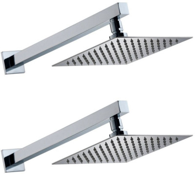 DRIZZLE Ultra Slim Overhead Shower 4x4 Inch With 12 Inch Long Arm - Set Of 2 Faucet Set