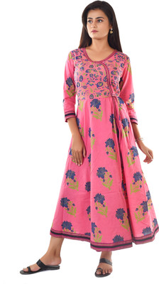 KALAGRAM Women Floral Print A-line Kurta(Pink)