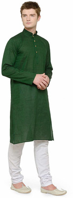 tant ghar Men Solid Straight Kurta(Dark Green)