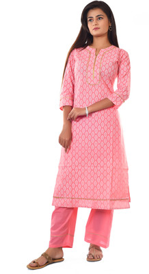 KALAGRAM Women Block Print, Floral Print Straight Kurta(Pink)