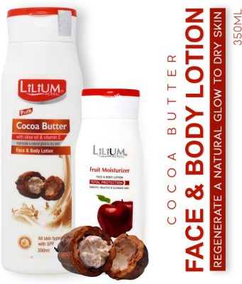 LILIUM Herbal Cocoa Butter With Fruit Moisturizer Face & Body Lotion 350ml+100ml Pack of 2(450 ml)