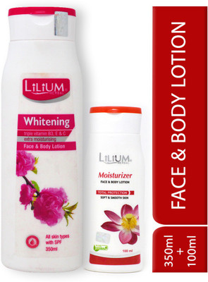 LILIUM Herbal Whitening With Moisturizer Face & Body Lotion 350ml+100ml Pack of 2(450 ml)