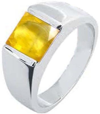 PTM Certified Yellow Sapphire (Pukhraj) Square 9.25 Ratti or 8.5 Carat for Male & Female 92.5 Sterling Silver Sterling Silver Ring