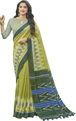 SAARA Printed, Geometric Print Tant Cotton Blend Saree(Green)