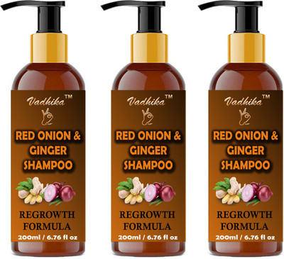 Vadhika Premium Red Onion & Ginger Shampoo For Regrowth Formula 200ml Paxk of 3 600ML(600 ml)