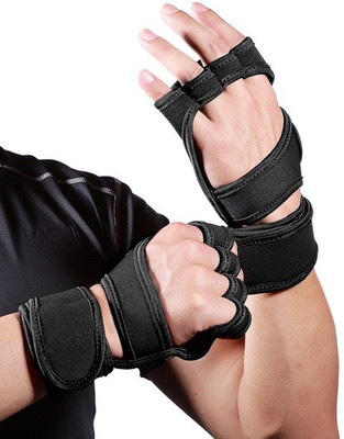 DreamPalace India BEAST GYM GLOVES WITH WRIST SUPPORT - SILICON PADDING PALM Gym & Fitness Gloves(Black)