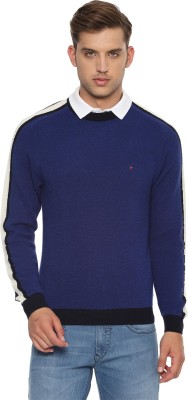 LOUIS PHILIPPE Self Design Round Neck Casual Men Blue Sweater