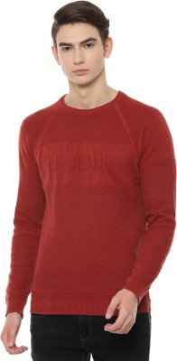 LOUIS PHILIPPE Self Design V Neck Casual Men Red Sweater