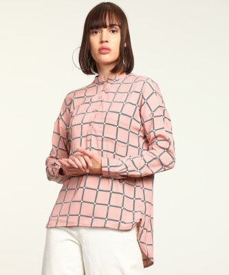 VAN HEUSEN Casual Full Sleeve Checkered Women Pink Top