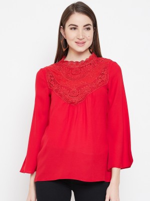 PURYS Casual Full Sleeve Solid Women Red Top