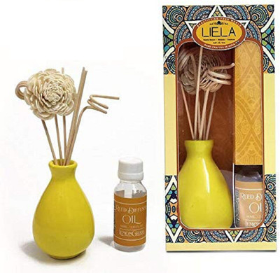 LIELA Lemon Grass Reed Stick and Oil with Ceramic Pot Diffuser Set Reed Diffuser Set with Ceramic Pot(60 ml)