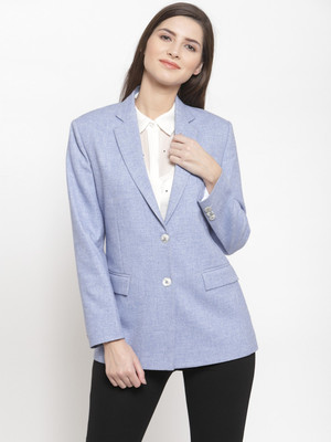Audstro Solid Single Breasted Formal Women Blazer(Blue)
