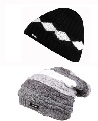 Knotyy Solid Beanie Cap(Pack of 2)