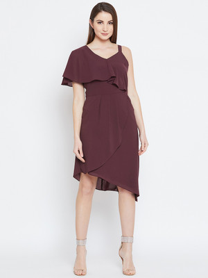 Imfashini Women A-line Maroon Below Knee Dress