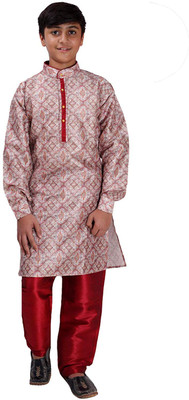 Fourfolds Boys Casual Kurta and Pyjama Set(Maroon Pack of 1)