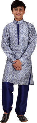 Fourfolds Boys Casual Kurta and Pyjama Set(Blue Pack of 1)