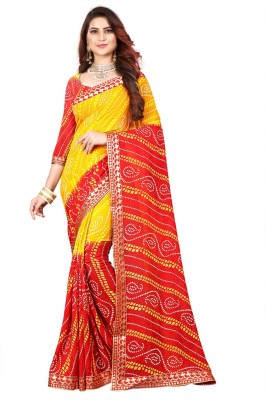 Kanooda Prints Printed Bollywood Georgette Saree(Red)