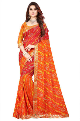 maayro Embroidered Bandhani Georgette Saree(Multicolor)