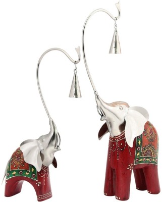 Handicrafts Paradise wooden and metal maroon Elephant Handmade Decorative gift item showpiece with bells for Home Décor ( 15 inch ) - set of 2 pc Decorative Showpiece  -  38.1 cm(Wood, Aluminium, Multicolor)