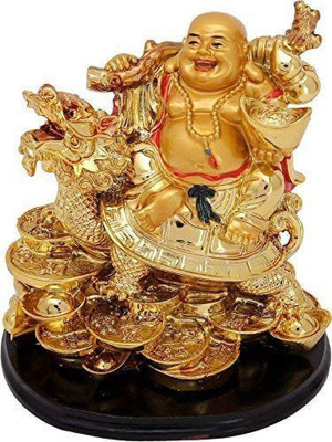 Ripe India Vastu/Feng Shui Laughing Buddha on Dragon for Remove Bad Luck | Vastu Feng Shui Items | Laughing Buddha Gift Decorative Showpiece  -  14 cm(Polyresin, Gold)