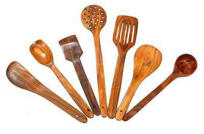 WOMS Handcrafts Wooden Spoon Set Pack of 7 Wooden Serving Spoon Set(Pack of 7)