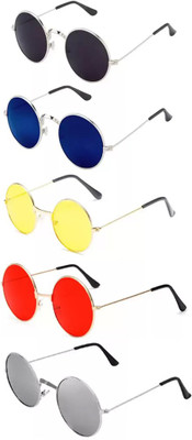 Elligator Round Sunglasses(Red, Yellow, Black, Silver, Blue)