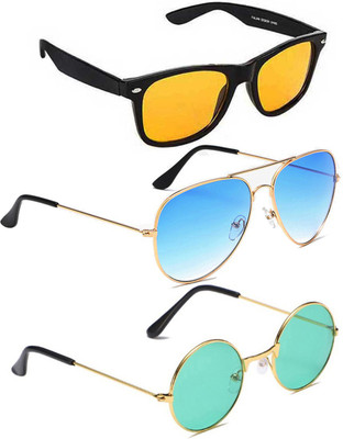 ELLIGATOR Wayfarer, Aviator, Round Sunglasses(For Men & Women, Yellow, Blue, Green)