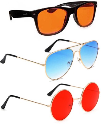Elligator Aviator, Wayfarer, Round Sunglasses(For Men & Women, Orange, Blue, Red)
