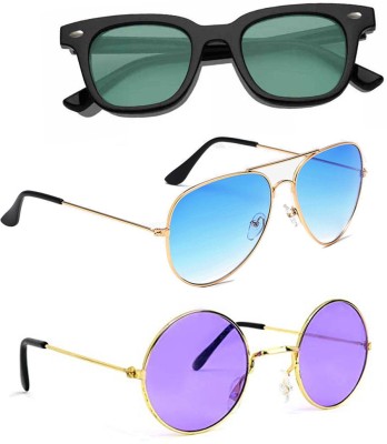 ELLIGATOR Aviator, Wayfarer, Round Sunglasses(For Men & Women, Green, Blue, Violet)