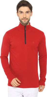 CHKOKKO Solid Men High Neck Red T-Shirt