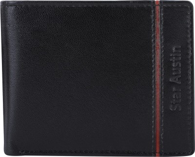 Star Austin Men Black Genuine Leather Wallet(12 Card Slots)