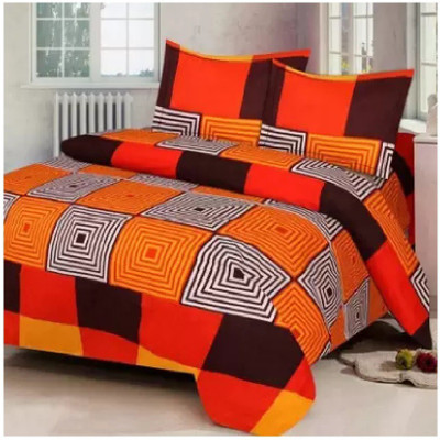 NIHAL VILLAS 140 TC Polycotton Double 3D Printed Flat Bedsheet(Pack of 1, Orange)