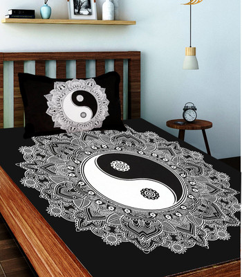 SheetKart 144 TC Cotton Single Printed Flat Bedsheet(Pack of 1, SYYBLKSi WP N Yin Yang Black Single Bedsheet with 1 Pillow Cover)