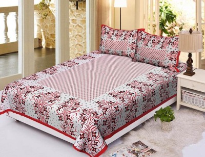 Lakshita Enterprises 120 TC Cotton Double Printed Flat Bedsheet(Pack of 3, Red)